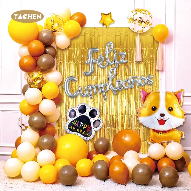 Yachen new arrival 54pcs foil dog caramel yellow latex balloon garland arch kit for pet dog kids birthday party decoration