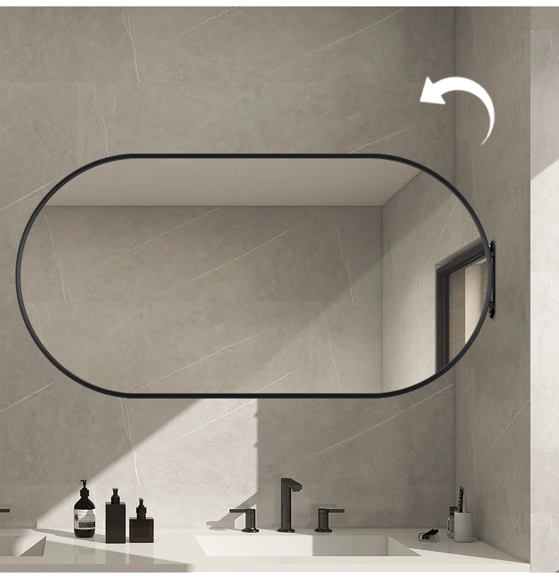 product oval shape aluminum framed rotating stretching bathroom mirror wall mounted make up foldable mirror washstand mirror-5