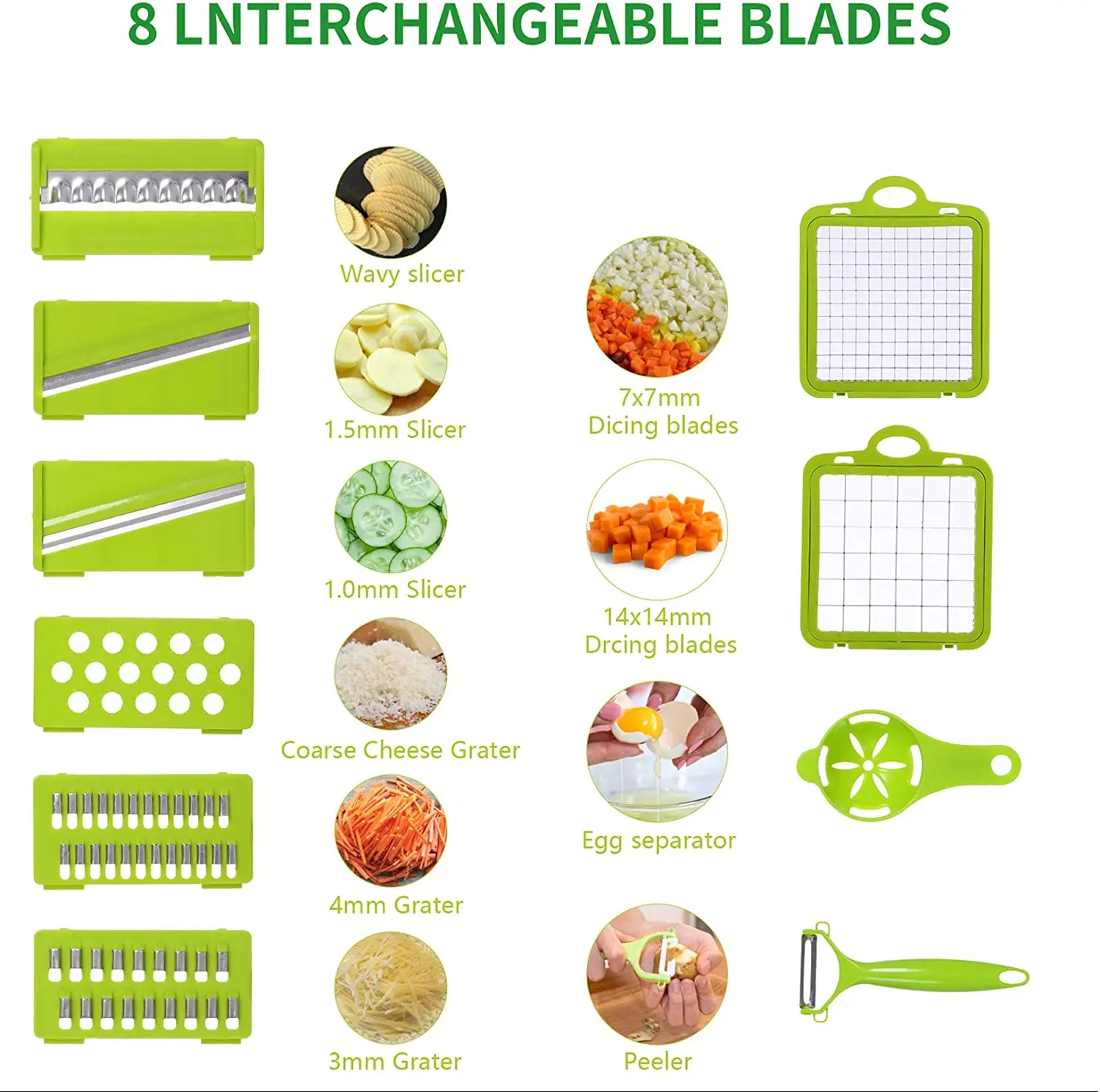 14pcs Multi-functional Vegetable Chopper, Slicer, Dicer, Garlic Press, Egg  Separator, Shredder