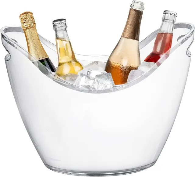 8L Double Wall Layer Large White Acrylic Drink Wine Champagne Ice Buckets With Customized Logo for  Parties and Home Bar