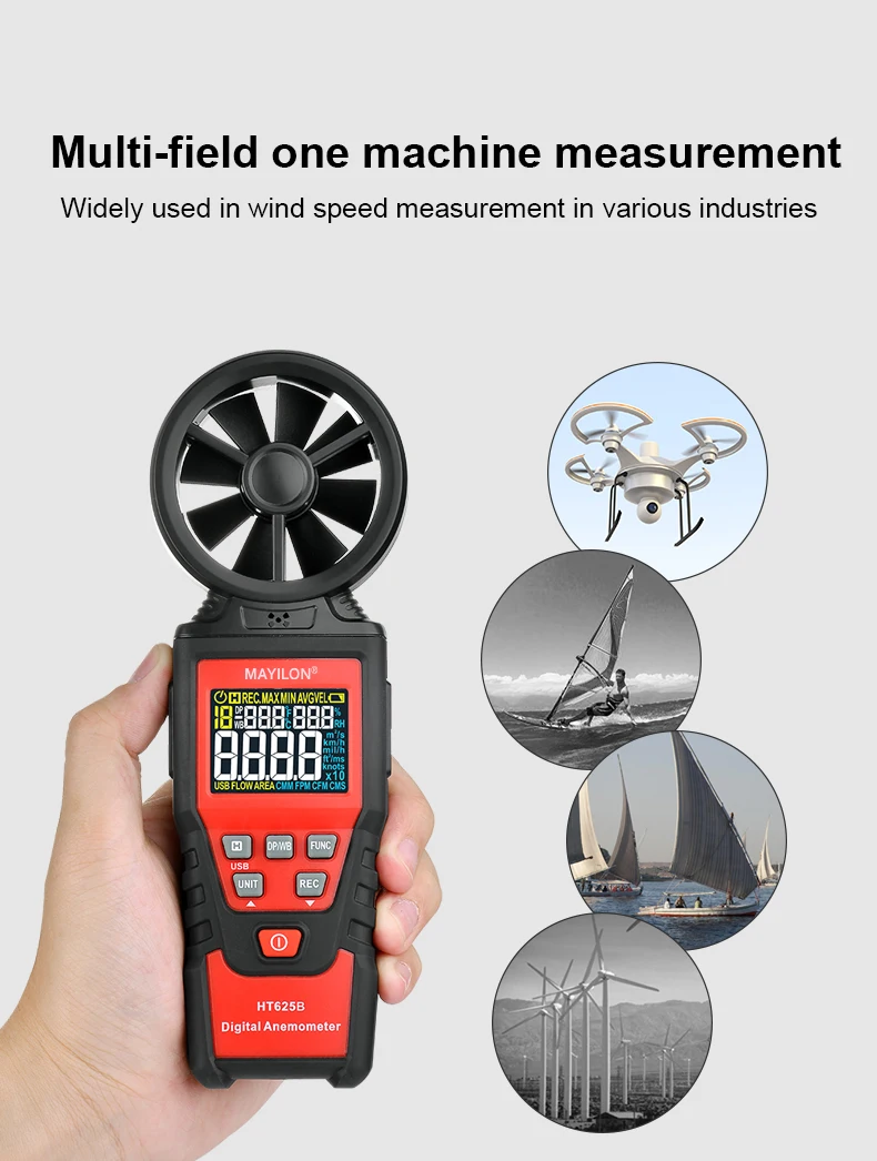 MAYILON Digital Anemometer HT625B Wind Speed Meter for Measuring Wind Speed Temperature Dew Point and Wind Chill and Humidity