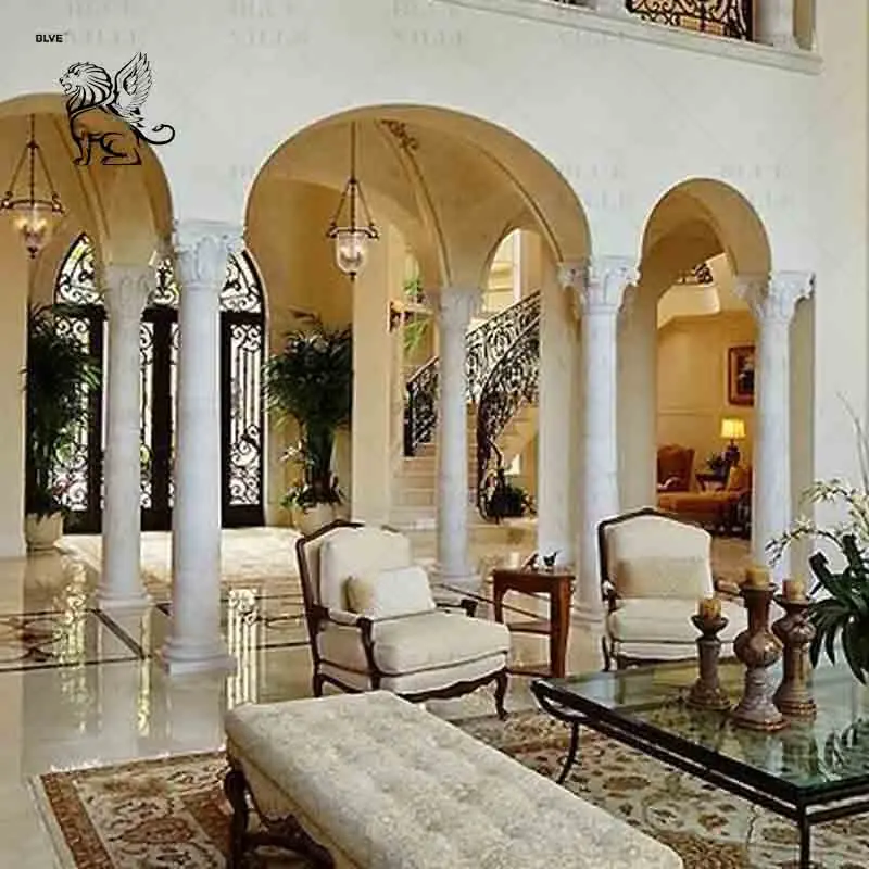 BLVE Luxury Villa Project 3D Design Round White Stone Roman Marble Corinthian Column Decorative Pillars for Sale