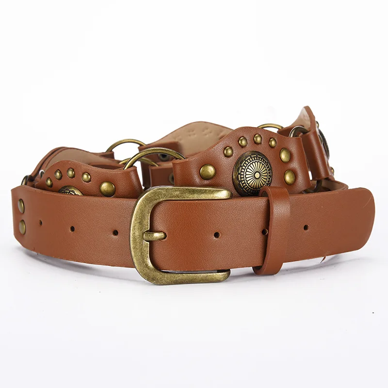 Vintage Studded Floral PU Leather Belt for Jeans Mealah Womens-Western-Belt Rhinestone-Cowboy-Cowgirl Belt  main image 4