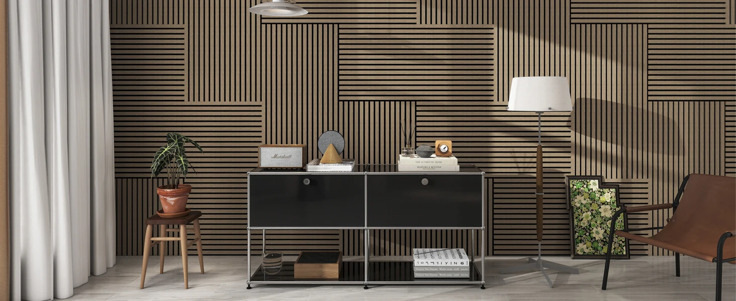 Walnut Acoustic Slat MDF Panels 3D Fluted Sound Absorbing Soundproof Living Room Wall Ceiling Decorative Panel 18mm Thick manufacture