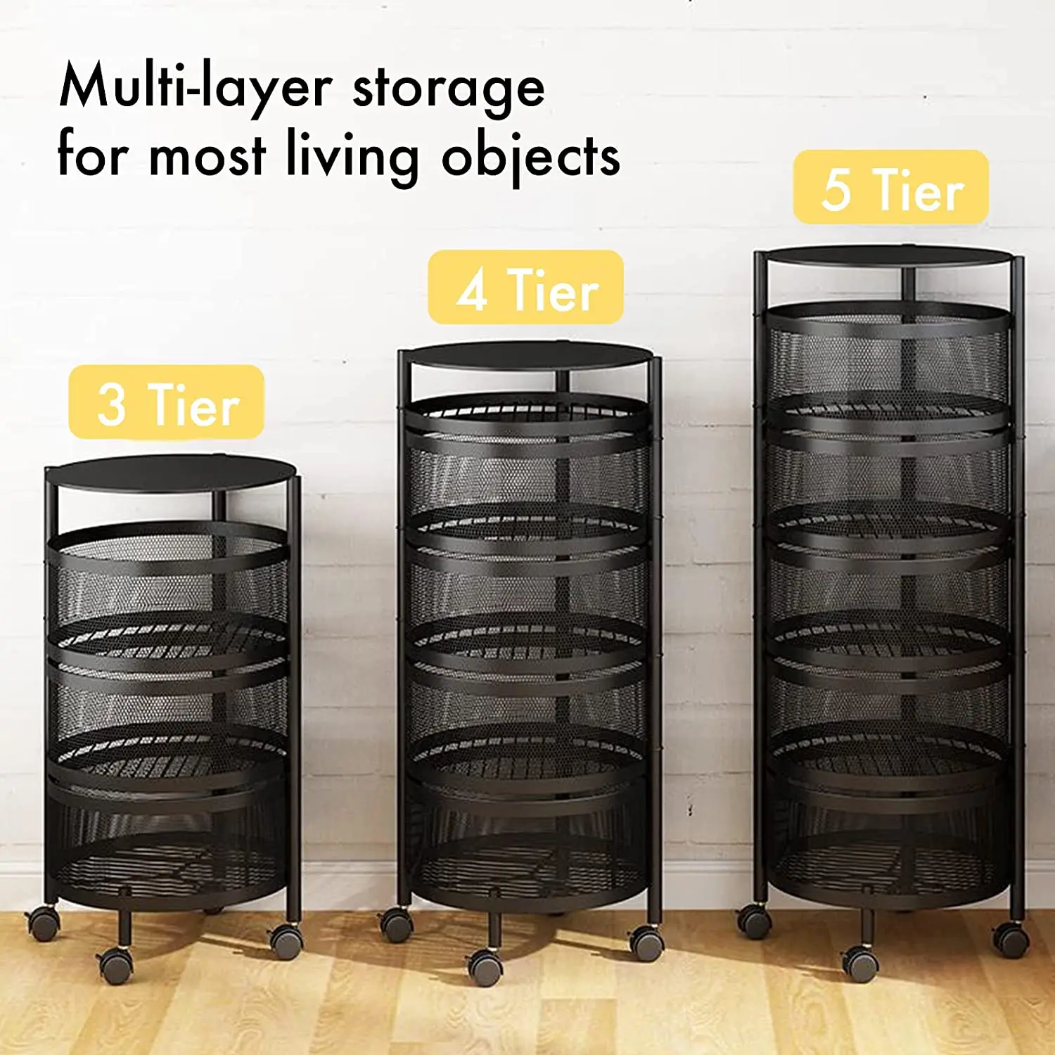 Round Rotating Vegetable Storage Basket Movable Household Storage Rack for Kitchen Living Room Toilet