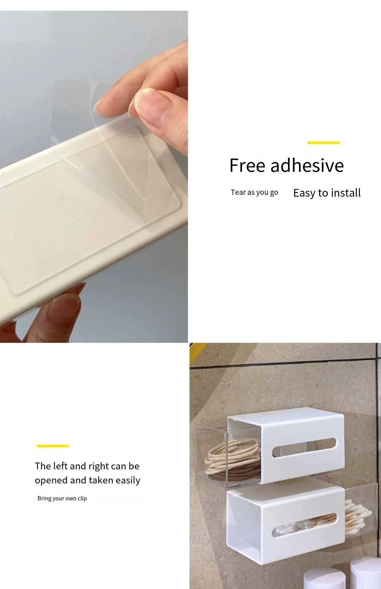 Wall-mounted cotton swab storage box in bathroom Non-punch-free clamshell storage box in dormitory Mini-utility box factory