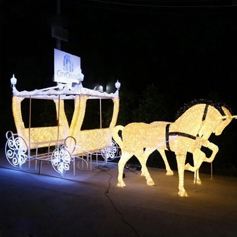 Renne 2D illuminate, decorazioni per esterni, illuminate, con slitta di Babbo Natale e slitta di Babbo Natale, con luci, festività, porta d'ingresso, giardino, patio, cortile, da esporre (beige, 19 x