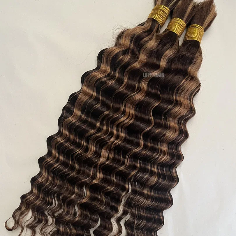 Ombre Deep Wave Äkta Hår, Bulk, 3 Buntar, Tvåfärgat Brunt, Honungsblondt, För Flätor, Brasilianskt Slinghår_voghion.com
