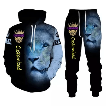 NADANBAO New fashion 3D hoodies printing tiger lion ODM pullover men's sweater set hoodie 2 piece set custom LOGO