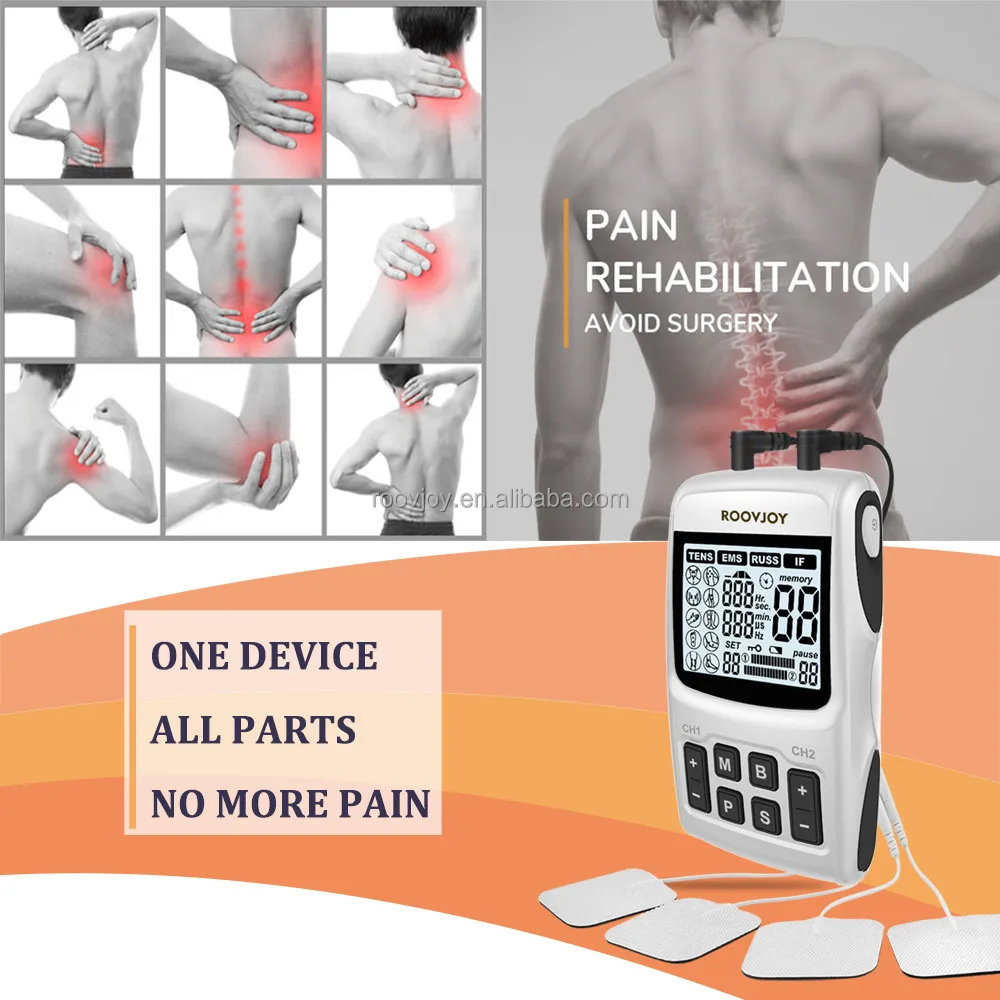 4 in 1 Portable Combo TENS Unit EMS Russian Stimulation Machine Electroshock Interferential Therapy Machine Tens Ems Pain Relief