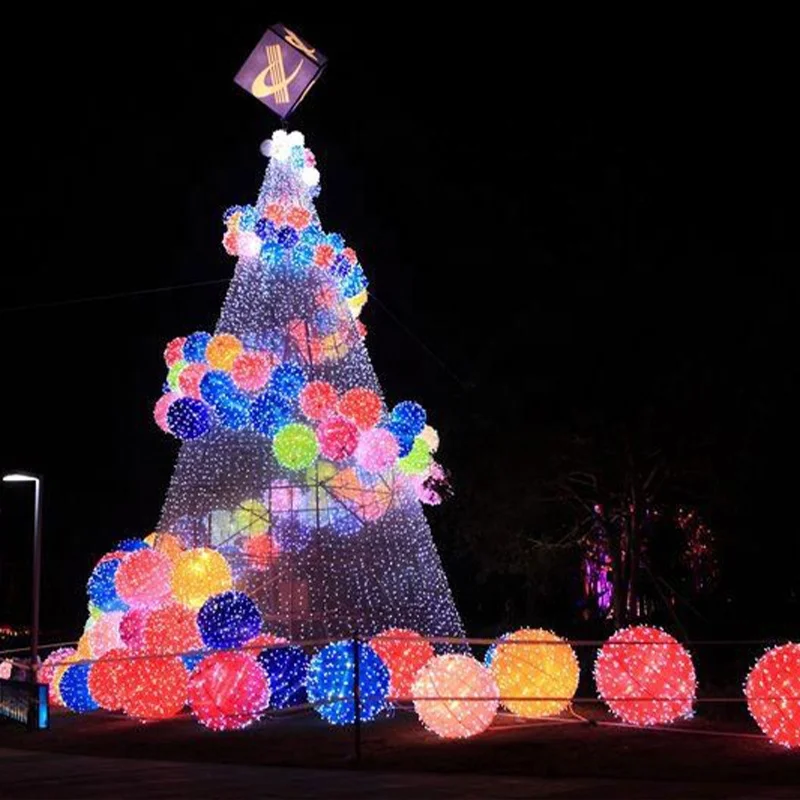 屋外高級グリーン人工樹木巨大回転式クリスマスツリーLEDライト付き