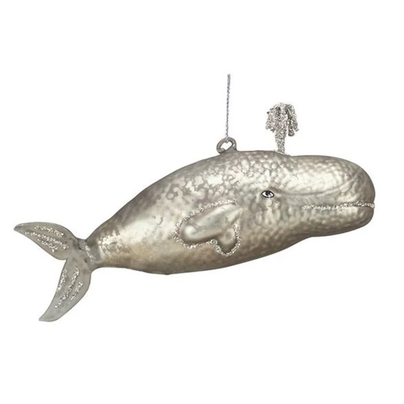 Customized Christmas ball hand painted glass sea whale hanging Xmas ornament for tree decoration wholesale