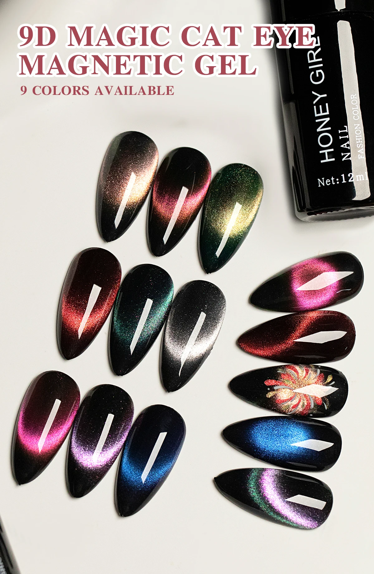 Cat Eye Gel Nails Supplies Salon High Pigmented Korean 15ml Magnetic 9D Cat Eye Esmaltes Gel Polish Rainbow Cat Eye Gel details