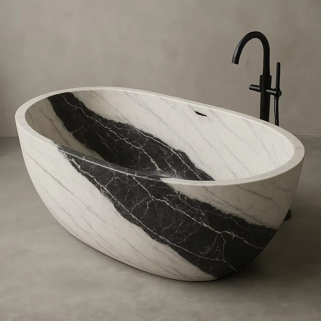 Custom Design Indoor Freestanding Natural Marble Stone Bathtub Hot Sale Travertine Bathtub