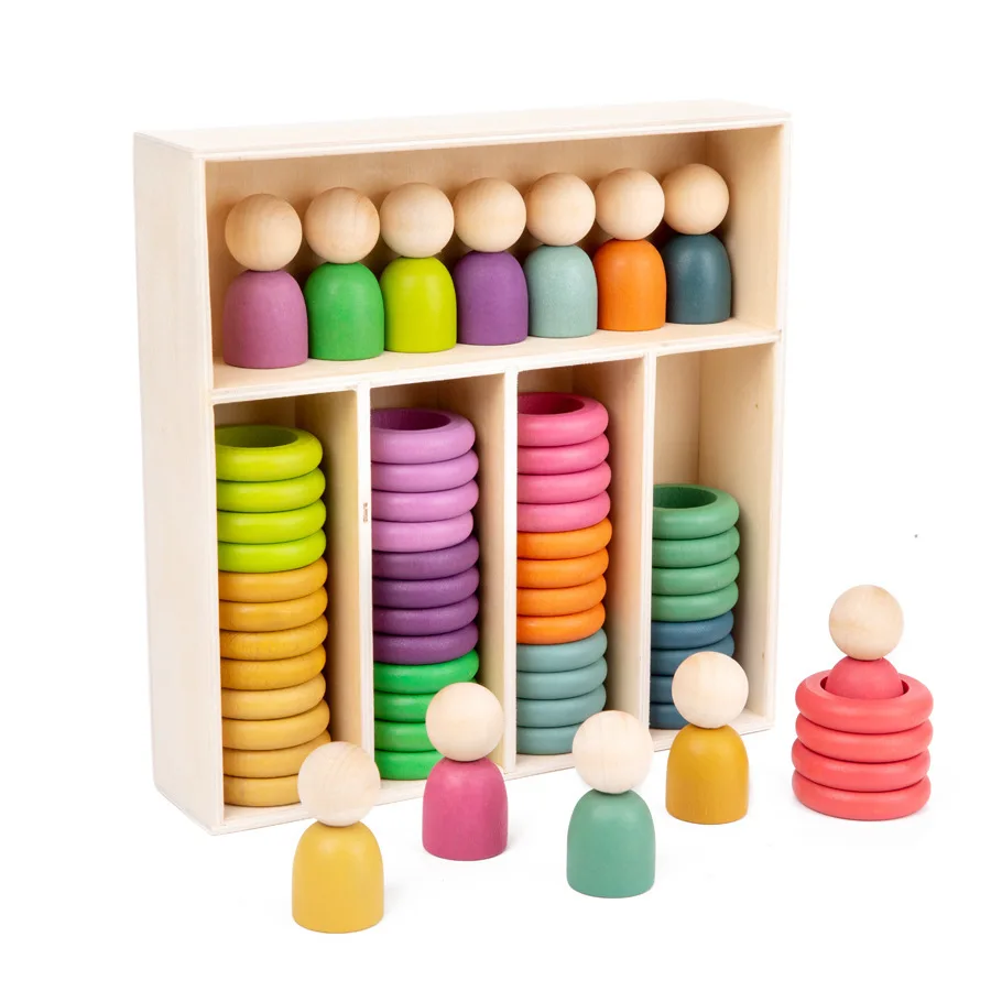 2023 New Design Logic Wooden Colorful Balls in Cups Montessori Toy Games Exercise Attention Patience for Children