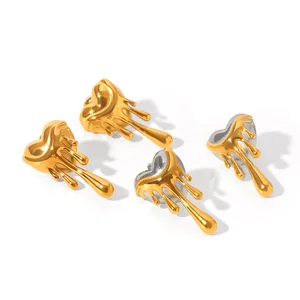 MW Personalized New Products Hot Sale Hypoallergenic Stainless Steel Plated 18K Gold Liquid Lava Love Melted Heart Stud Earrings