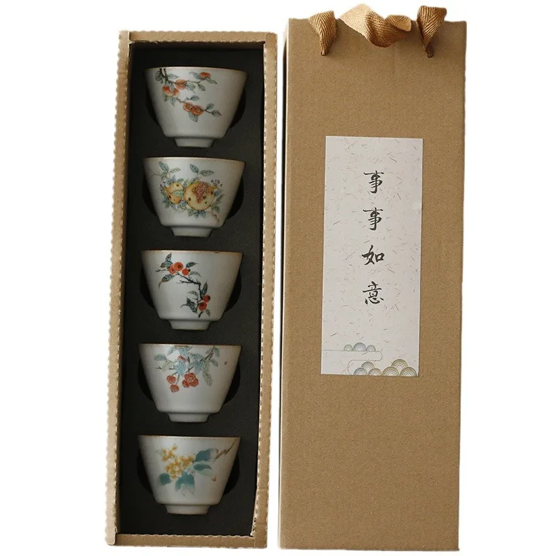 product japandi style kung fu tea bowl retro tasting cup persimmon glaze crackle ceramic personal cup for tea masters-8