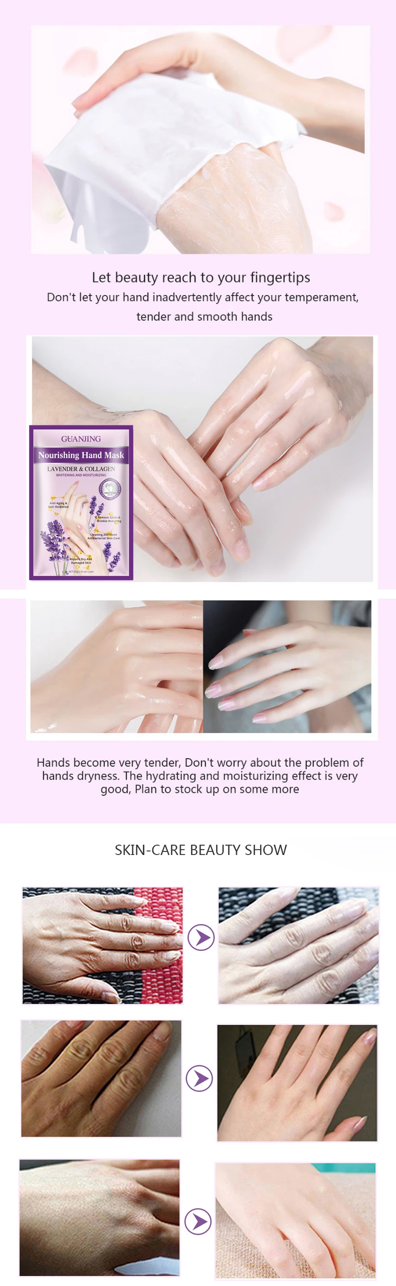 Organic Natural Lavender Collagen Nourishing Hand Mask Skin Beauty Whitening Moisturizing Mask for Hand