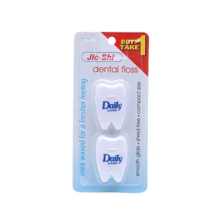 Daily Care Unique Tooth Shape Box Blister Card 50M Mint Wax Nylon Floss 630D Teeth Pick Floss for Oral Clean