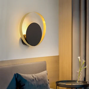 Modern Circular Black LED Indoor Wall Lights Iron Body Corridor Bedroom Bathroom Vanity Fixture Bedside Lamps for Living Room