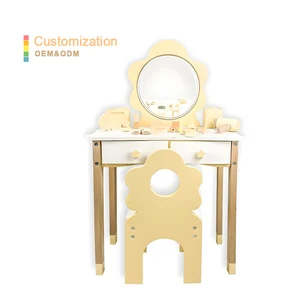 New Educational Learning Toy Gift Preschool Kids Role Pretend Play Table Chair Toys with Mirror for Girl Wooden Make up Game