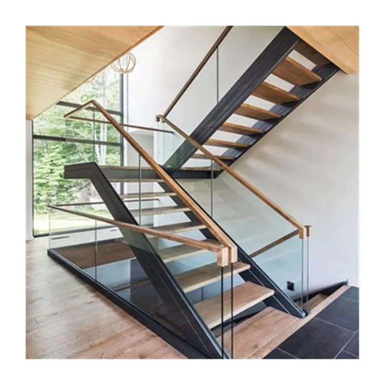 ACE Stairs Customized Double Beam Stairs With Glass Railing Marble Step Glass Staircase Design
