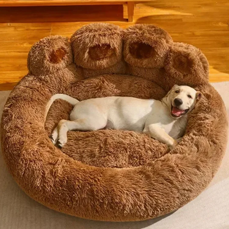 Comfy Dog Bed All Seasons Paw Shape Long Plush Warm Cat Bed - Main Image