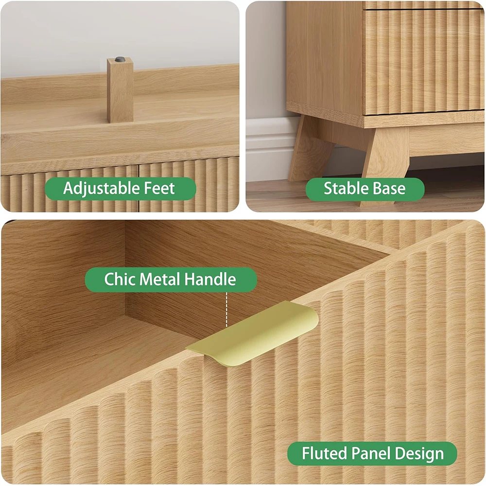 product nu deco fluted dresser bedroom 6 drawers 48 wide modern chest drawers metal handle wooden dresser tv stand wood closet clothes-2