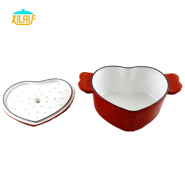 hot sale 20cm heart shaped cast iron enamelled pot cast enamel non stick  saucepan