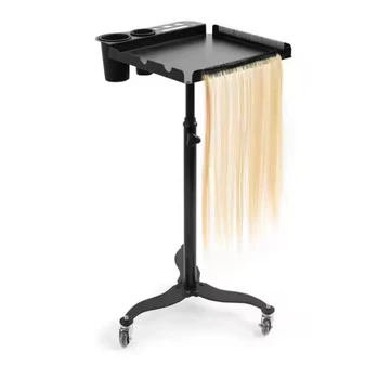 Wholesale Black Stainless Steel Beauty Salon Hair Extension Tray Trolley Cart With PU Universal Wheels and Dyeing Bowls