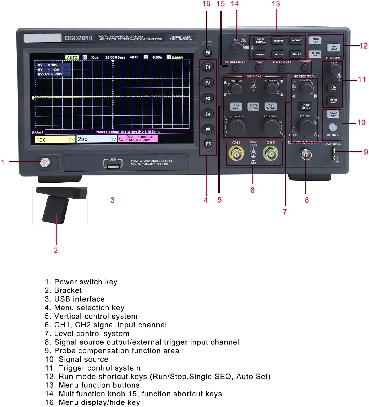 Hantek DSO2D10 Digital Oscilloscope - 2 Channels, 100mhz