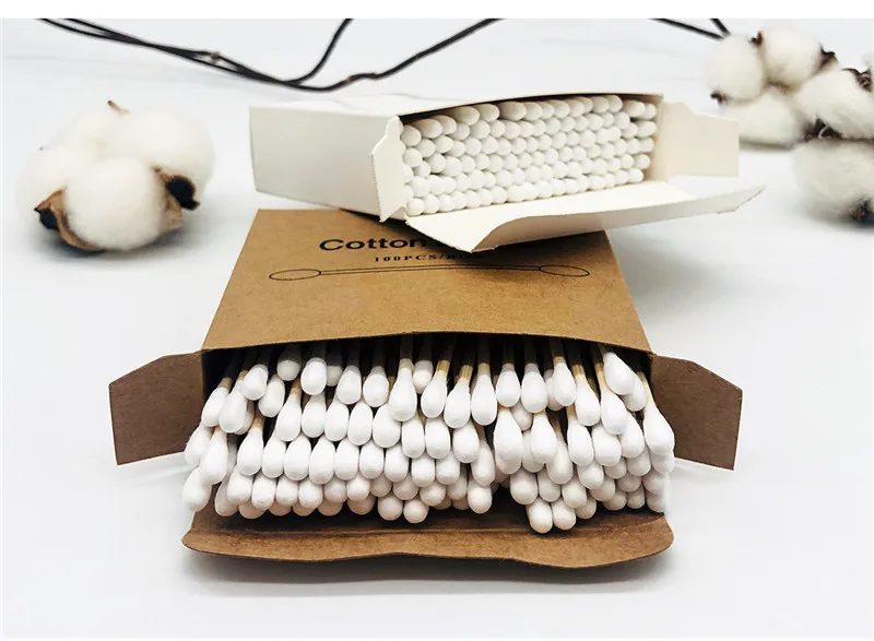 Хорошее качество OEM бумажная коробка бамбуковые палочки хлопковые экологически чистые 100 шт. ватные косметика чистящие 5000