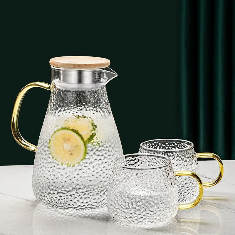 Large Capacity Household Glass Jug Set Novelty Design with Lid Heat-Resistant and Induction Bottom for Cold Water Brewing