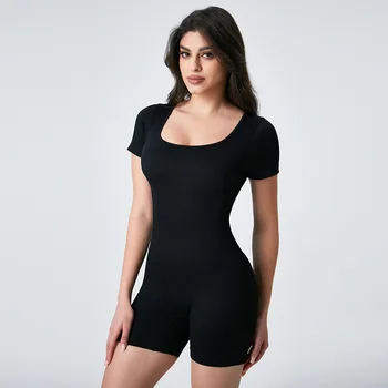 Female Workout Tummy Control Ribbed Jumpsuit Women Stretch One Piece Compression Jumpsuit