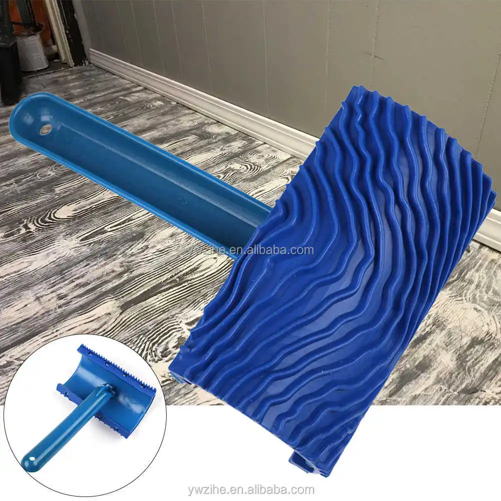 Wood Graining Painting Tool, Rubber Empaistic Wood Grain Tool with Wooden Handle Household Wall Art Paint