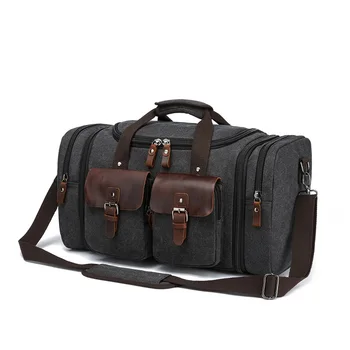 Crazy Horse Leather Canvas Carry-On Luggage Outdoor Urban Expandable Travel Duffle Bag with Adjustable Shoulder Strap