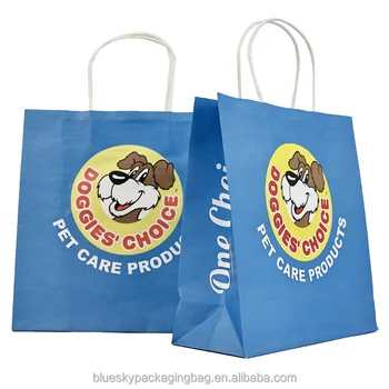 Customized Logo Printed Kraft Shopping Paper Bag With Handle Blue Shopping Packing Paper Bag With Your Own Logo