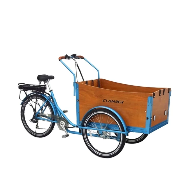 カーゴバイク安全で丈夫な木製ボックスフロント中国安い大人用三輪車