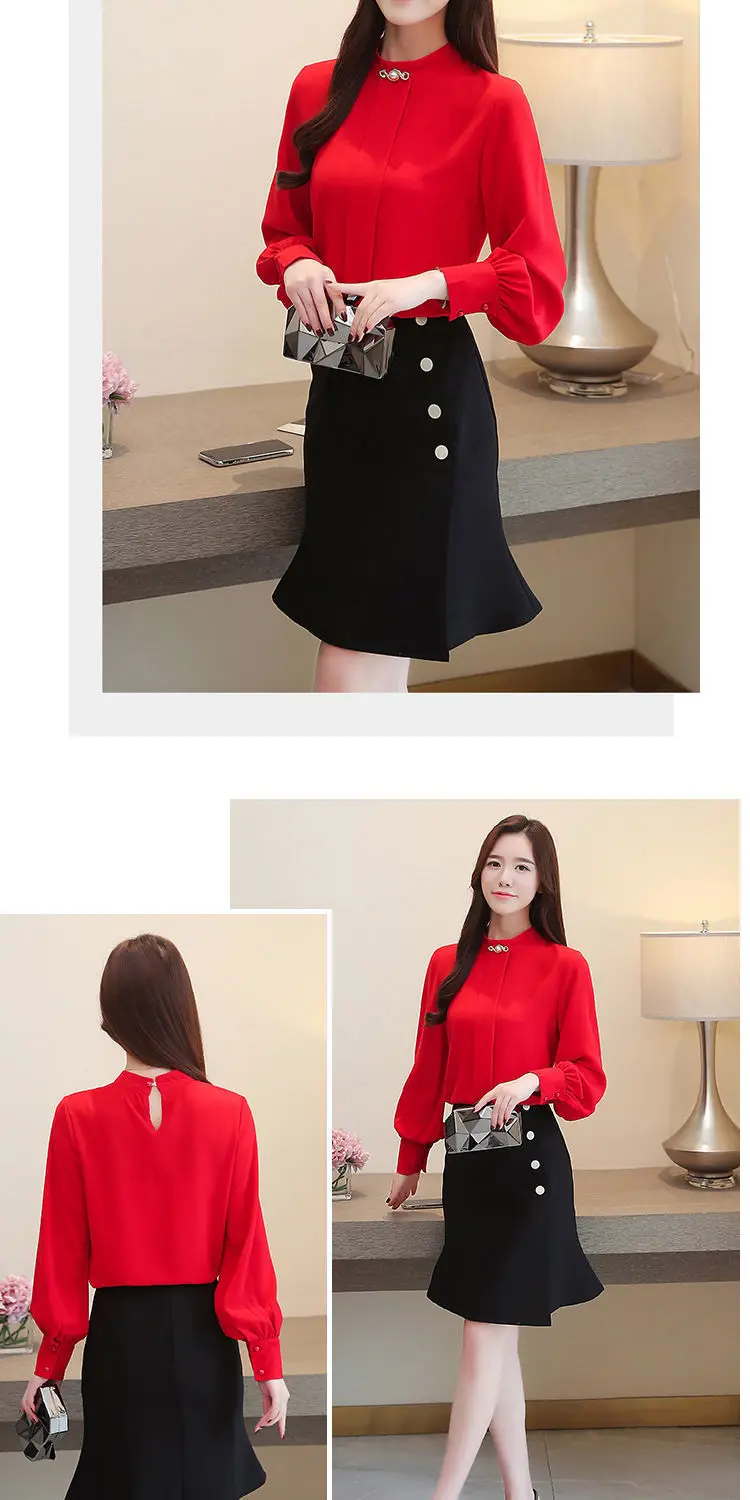 Popular Large Size Chiffon Long Sleeve Office Formal Loose Blouse For ...