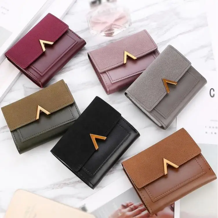 Latest 2020 Korean Students Simple Square Casual Solid short small leather card wallet holders