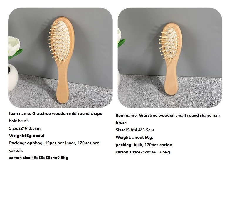 Wooden Bamboo Hair Brush Set Bamboo Wooden Paddle Brush For Detangling