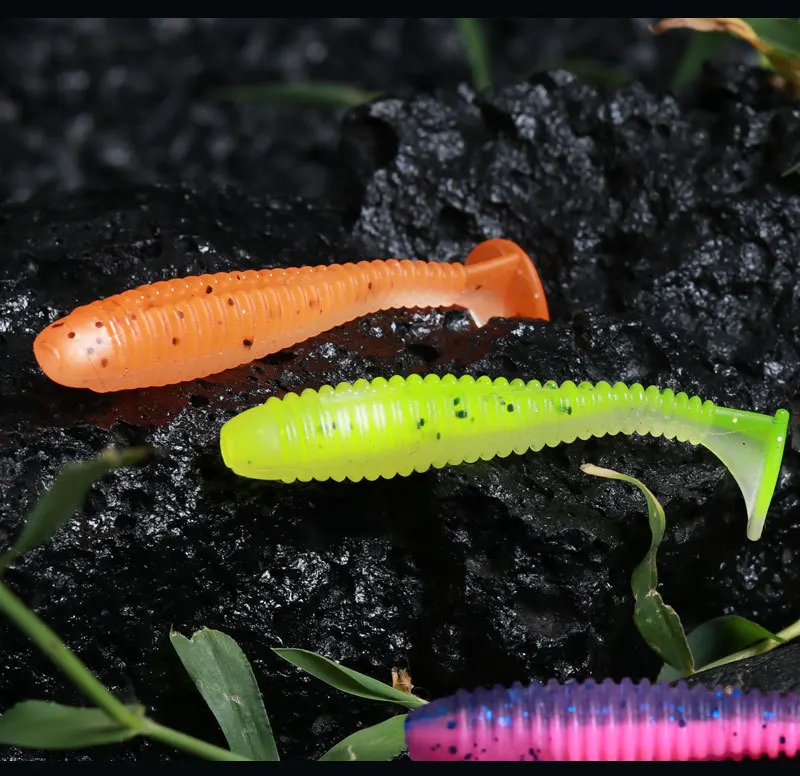 Bulk Easy Shiner Screw t Shape Paddle Tail Swim Baits Soft Plastic Fishing Lures Silicone Worms Softlure