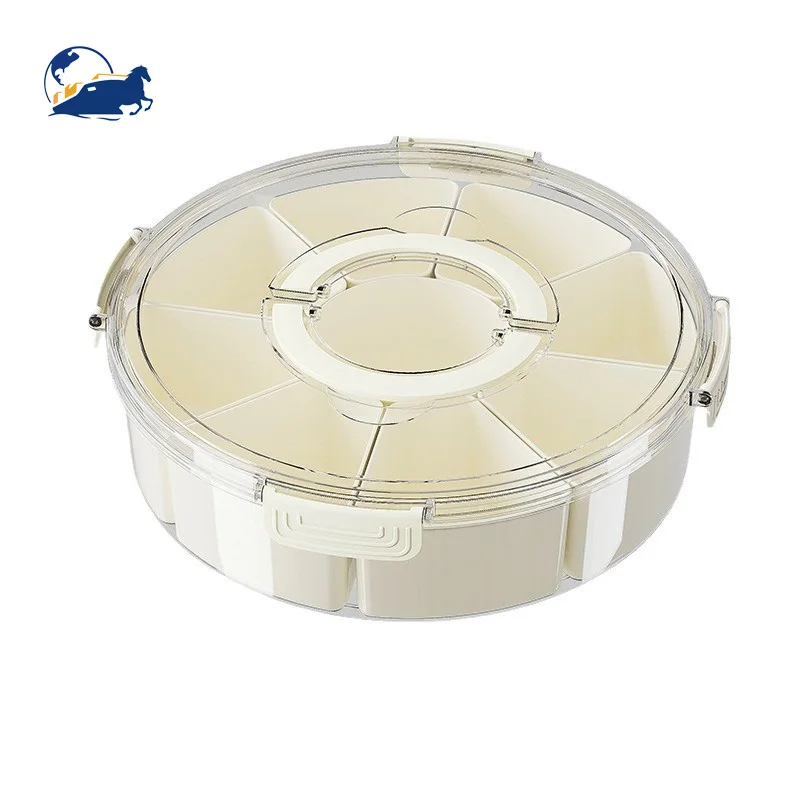 Large Capacity Portable Transparent 6-Compartment Spice Storage Box with Lid and Handle Rotating Kitchen Fruit Tray