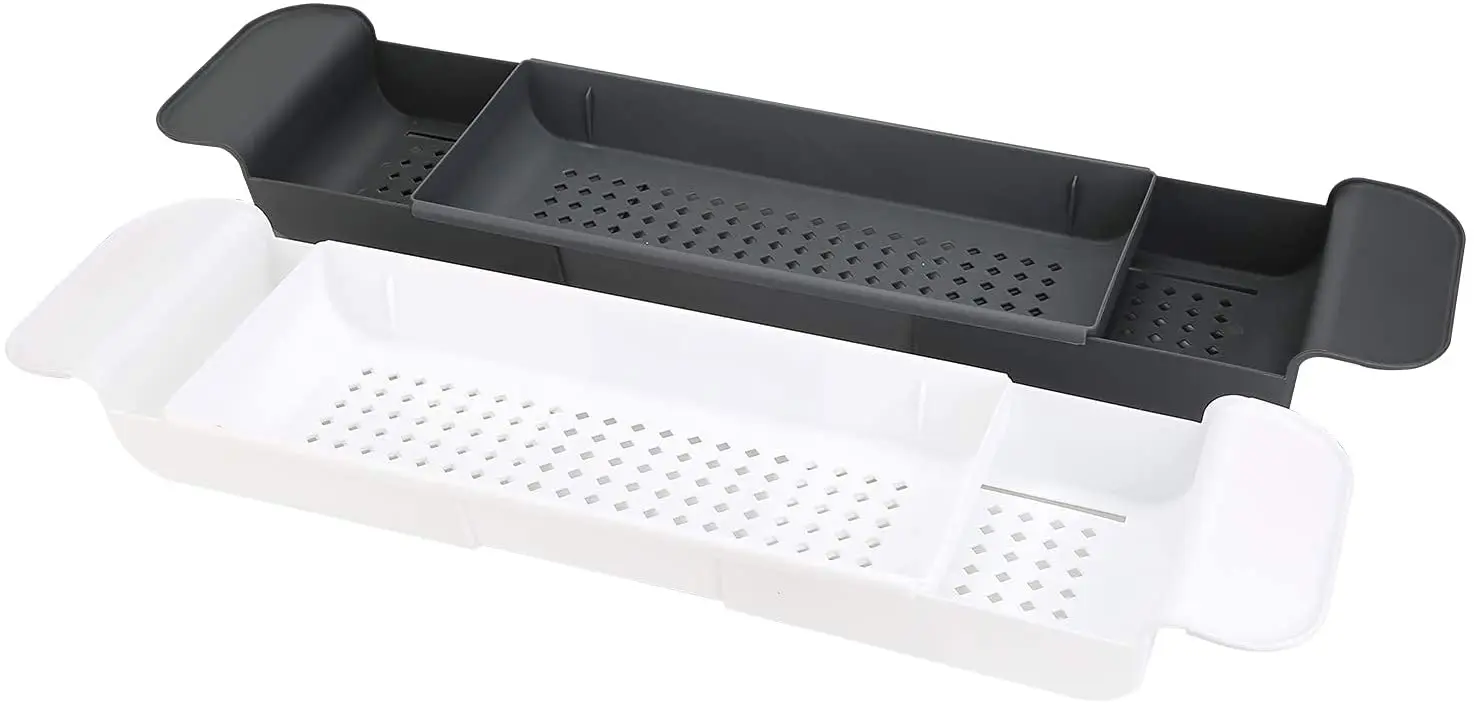 Luxury Extendable Over Bath Rack Grey Plastic Adjustable Bath Tub Caddy