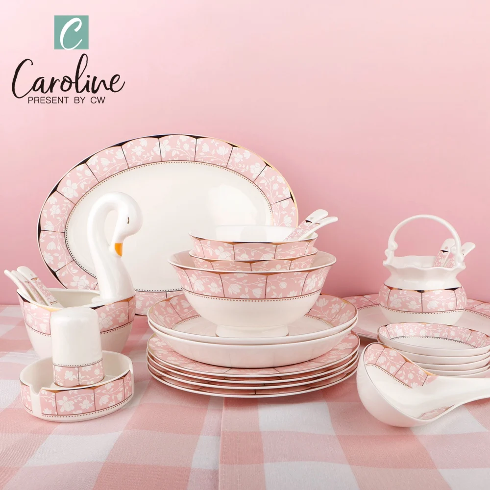 Custom Pink Fine Bone China Plate Dinnerware