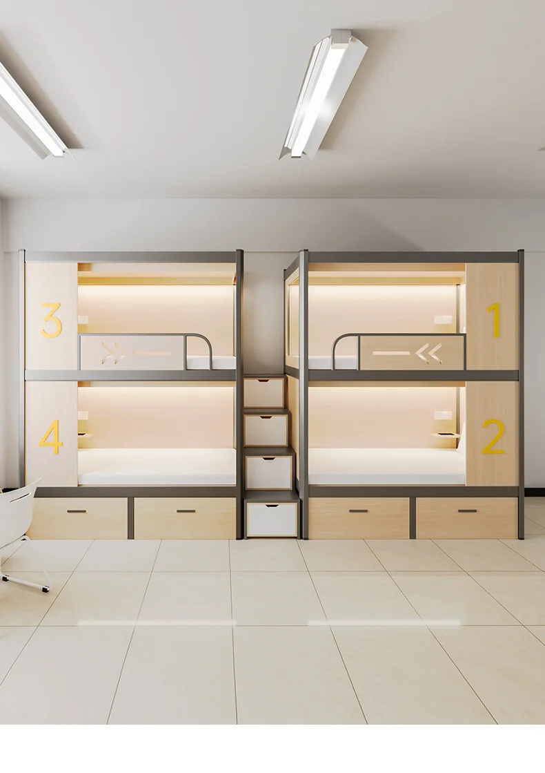 product free 3d design service apartment bed furniture double decker iron student dormitory bunk bed with two floors for metal school-17