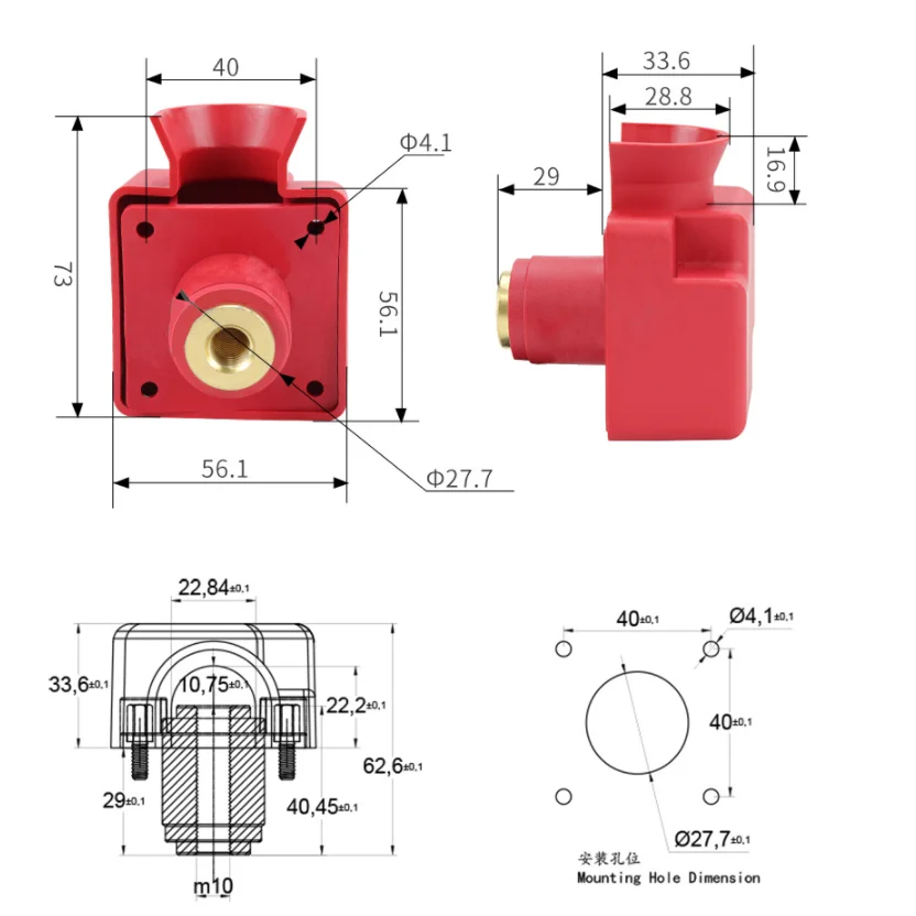 120A Embedded Plug Mounting Panel, 2AWG,4AWG,6AWG Flush Mount