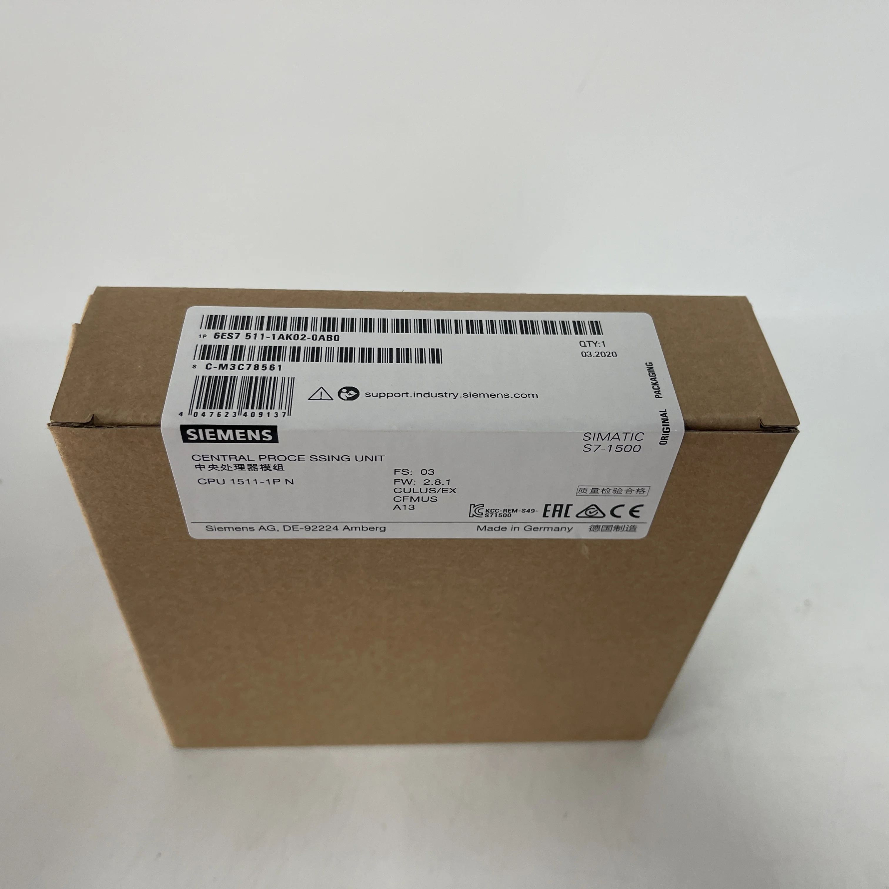 SIEMENS Central Processing Unit (SIMATIC S7-1500 PLC CPU) 6ES7511-1AK02-0AB0 SIEMENS Central Processing Unit (SIMATIC S7-1500 PLC CPU) 6ES7511-1AK02-0AB0