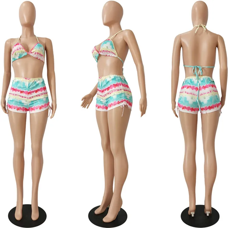 Women Bikinis Set Colorful Striped Print Sexy Bathing Suit S-2XL Separate Swimsuit Bikini Hot Pants Beach Party Wear 2021