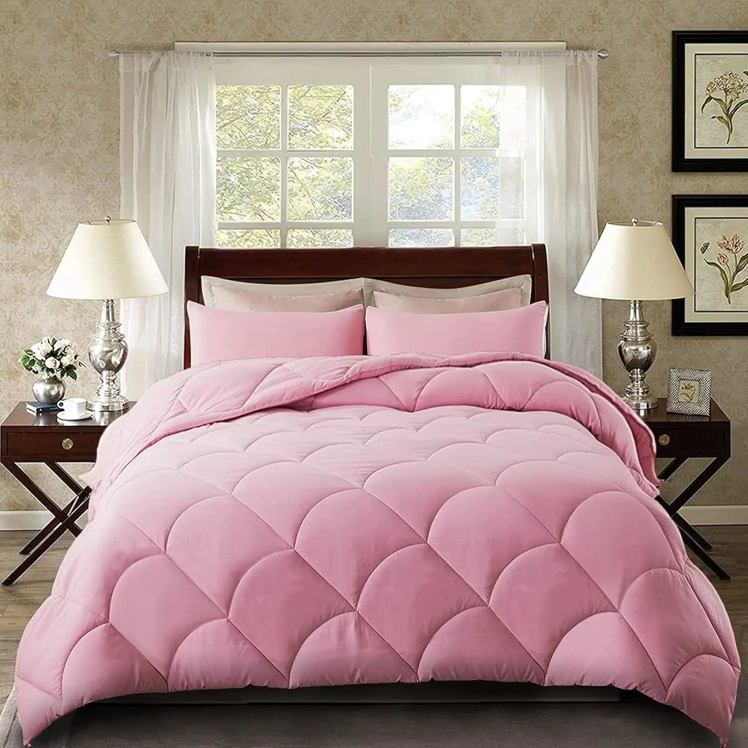 Wholesale Spring and Autumn Breathable Sewing Quilt 3-Piece Pink Cotton Quilt Set